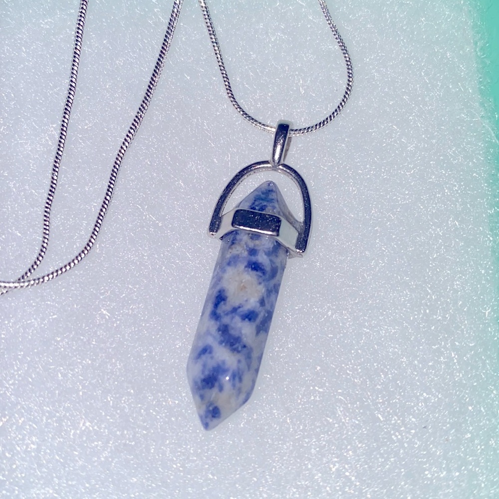 Blue and White Sodalite Sterling Silver Necklace 24”